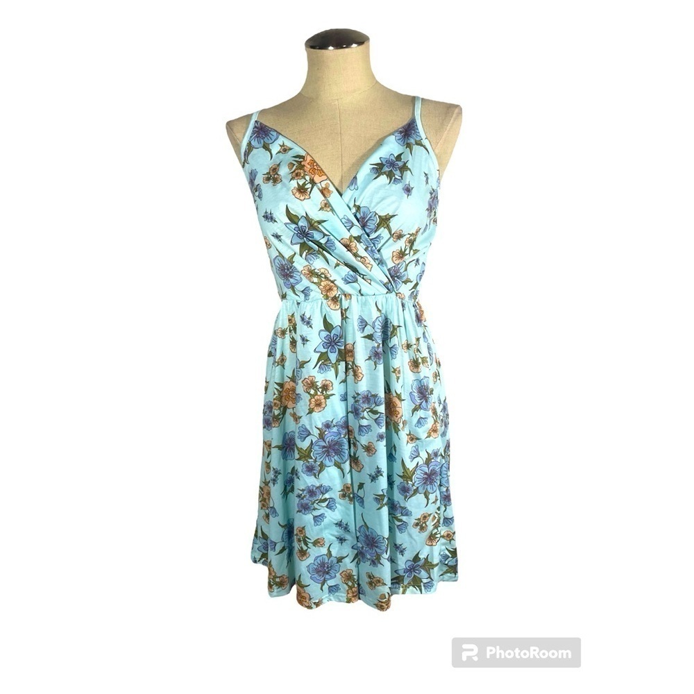 Floral Adjustable Strap Boutique Blue Floral Sun Dress Size M